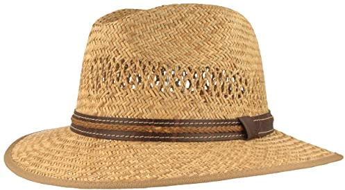 Breiter Strohhut Sommerhut Sonnenhut – Handgeflochten aus 100% Stroh – Bogart – Besonders Leicht, Flexibel, Hautfreundlich & Bequem - Natur