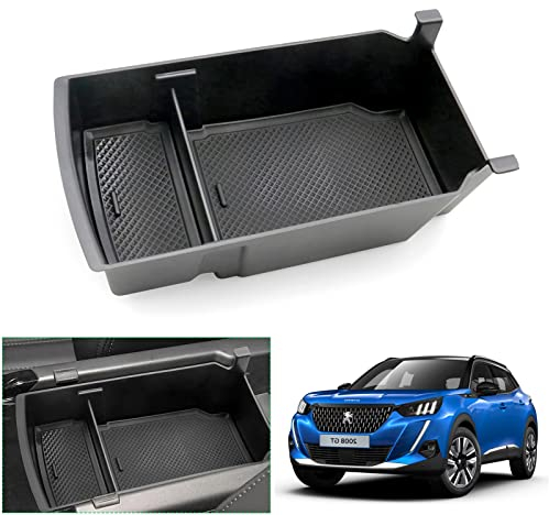 GAFAT Neu Peugeot 208 e-208 / Peugeot 2008 e-2008 Restyling 2020-2024 2025 Mittelkonsole Aufbewahrungsbox Armlehne Organizer Tray Mittelarmlehne Handschuhfach (Schwarz1)