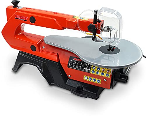 HECHT Scie à chantourner électrique de 120 W pour loisirs et modélisme - Serrage rapide - Base massive - Table de travail réglable à 45° - Lame de scie à chantourner de 127 mm de long