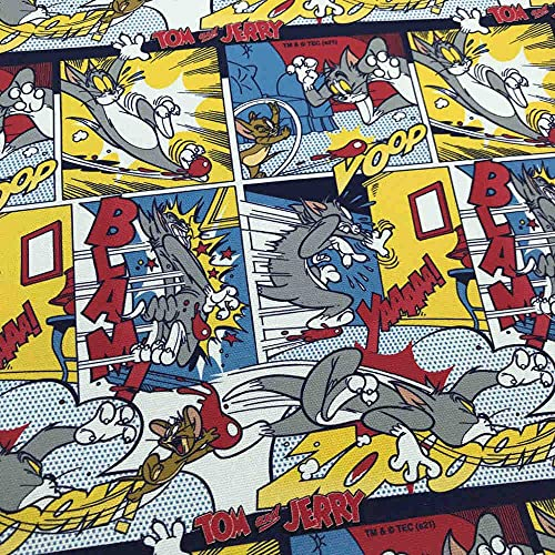Kt KILOtela - Comic Tom und Jerry Stoff, Meterware, digital Bedruckt, 100% Baumwolle, Breite 140 cm, Länge wählbar von 50 in 50 cm, Mehrfarbig