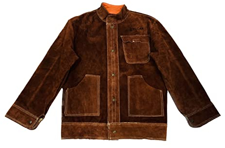 ELCAN Giacca professionale ignifuga in pelle marrone resistente al calore, indumenti da lavoro per saldatura ad elettrodo, TIG, MIG, MAG, barbecue, giardinaggio, caminetti, forni… (Taglia M)