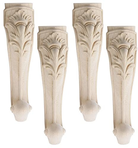 T Tulead 4PCS Wood Furniture Feet Unfinished Carved Sofa Legs Decorative Couch Feet 250mm Height,for Cabinet Wardrobe Ottoman