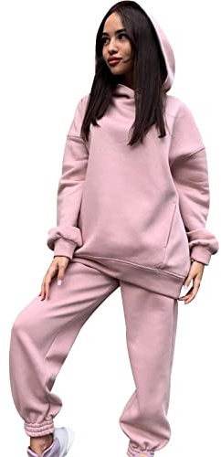 Ensemble Jogging Femme Tracksuit Set Loungewear Tenue Survêtement Sport Grande Taille Sportwear Sweat Suit Vêtement Détente Chaud Rose XL