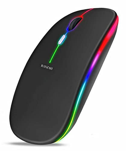 RANZAH Wireless 2.4G Bluetooth LED Light Rechargeable Smart Silent Click 800/1200/1600 DPI Optical Mouse - Compatible With Computers, Laptops, Mac, iPads - Home & Gaming