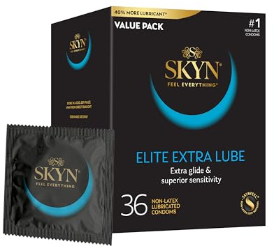 SKYN Elite Extra Lube Condoms – 36 Count – Ultra-Thin, Lubricated Latex-Free Condoms with Extra-Silky Lubricant