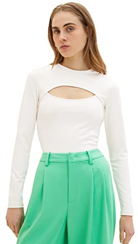 TOM TAILOR Denim Damen Langarmshirt mit Cut-Out-Detail
