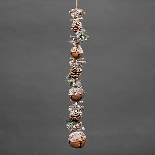 SHATCHI 90cm Garland with Rustic Jingle Bells Wooden Sticks, Berries and Pinecones Christmas Home Wall Door Hanger Sleigh Bells Xmas Holiday Hanging Decorations