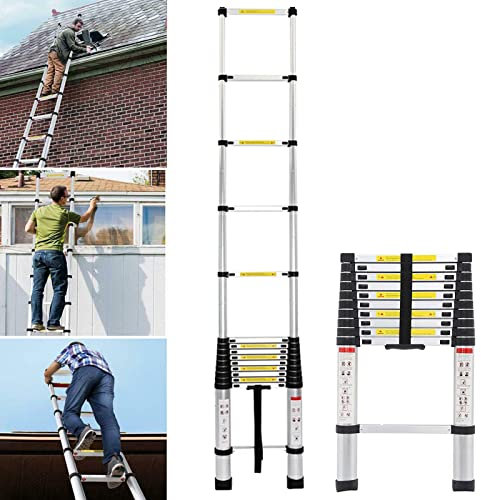 3,2m Scala Telescopica in Acciaio Inossidabile, Portatile e Leggero, Multiuso Scala Estensibile per Soffitta, Carico Massimo 150 kg, Norma EN131