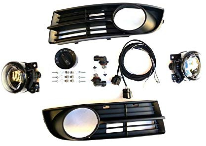 HZ-DESIGN 1 Satz Nebelscheinwerfer NSW Komplettset zur Nachrüstung mit Kabelbaum und Lichtschalter HB4 kompatibel mit Touran 2003-2006