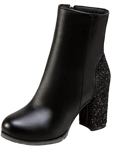 Diuniarza Stivaletti da Donna con Tacco Largo, Stivali da Sera Eleganti Zip Stivali Corti Tacco Alto Punta Rotonda, 331Hle Nero Numero 33 EU