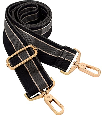Geldbörsenriemen Crossbody, Taschengurt Ersatz Metall Drehhaken Schultergurt Gitarrengurt für Crossbody Tasche Gepäck, Black Stripe2, Large