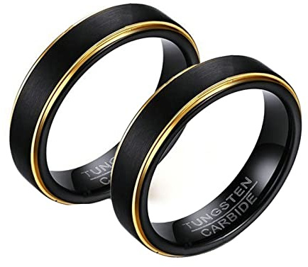 Homxi Partnerringe Paar mit Gravur,Verlobungsringe Wolframcarbid 5MM Schwarzgoldring mit Rund Gebürstet Ringe Paare