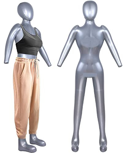 2 Stück Aufblasbare GanzkörperMannequinKleid Display Torso Dummy Modell Silber Schaufensterpuppe Körper PVC Kleid Schaufensterpuppe mit Armen und Beinen Modelldisplay für Einzelhandel