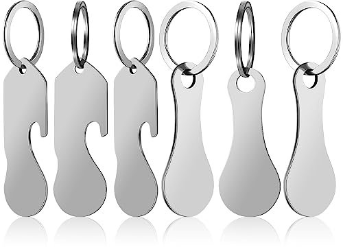 6 Stücke Einkaufswagenlöser Edelstahl Schlüsselanhänger Abziehbarer Einkaufswagenchip mit Flaschenöffner