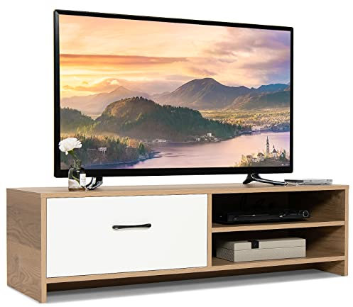 Multigot TV Stand for TVs up to 55, Modern Television Cabinet Storage Console Table with Drawer and 2-Tier Open Shelves, Wooden TV Unit Media Entertainment Center for Living Room Bedroom Office