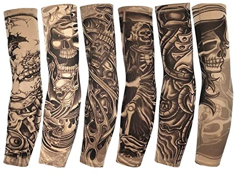 YANGWEN Faux Manchons de Tatouage, 6 Pcs Manches de Tatouage Nylon de Mode Elastique Protections Solaires Wearable pour Garçon Filles Rock Star Day Halloween Fancy Dress Party, Unisexe