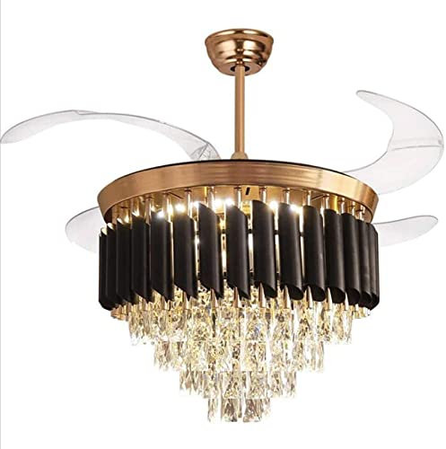 OLOTU Ventilateur de plafond en cristal de 48'', ventilateur de plafond à pales rétractables, lustre à LED pour chambre à coucher/cuisine/salon
