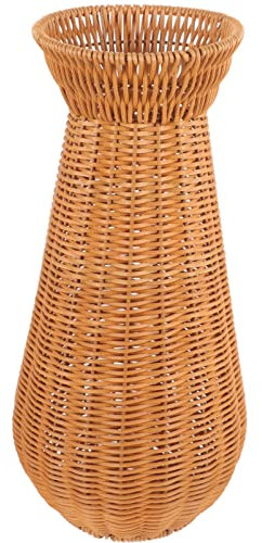SEWACC Rattanvase Vase Im Rattan-imitat Geflochtene Bodenvase Bambusvase Blumenbehälter Aus Rattan Handgefertigter Blumenhalter Bodenblumenvase Boden Blumenvase Weben Büro Plastik Strauß