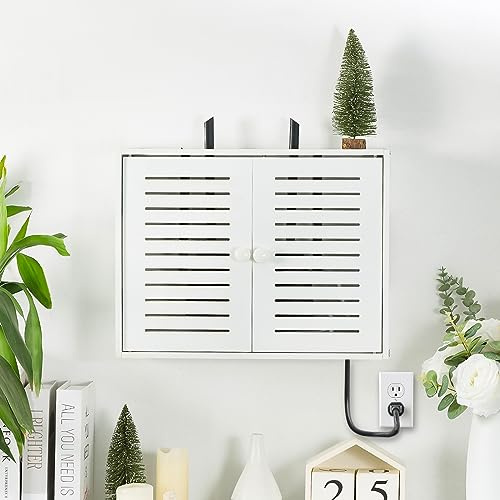 Noviko Wifi Router Box Hider Decorative Router Storage Box Modem Wall Mount (White, 16.5 W x 4.7 D x 12.6 H)