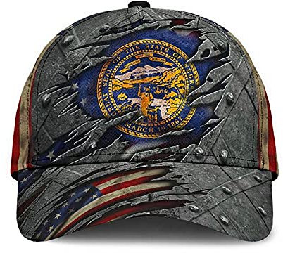 Nebraska Amerikanische Flagge Aus Metall, Wunderbar 3D-Gedruckt Herren Damen Hip-Hop-Hut Verstellbar Basecap Mode Baseballkappe Baseballmütze Für Angeln Sport Draussen