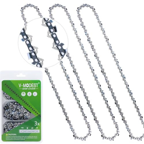 V-MODEST Lot de 3 chaînes de tronçonneuse 35,6 cm 52DL 3/8 LP Calibre 109,2 cm Lubrification supérieure Faible Kickbac pour Echo 90PX52CQ, Worx WG384, Ryobi RY40502, Ego, Makita, Husqvarna,