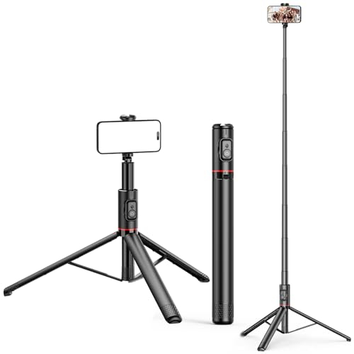 KOMI Selfie Stick Stativ, 72 ausziehbarer Telefonhalter mit drahtloser Fernbedienung Stabiles Stativ für Fotografie Videoaufnahmen Live Streaming Kompatibel mit iPhone Android Smartphones (Schwarz)