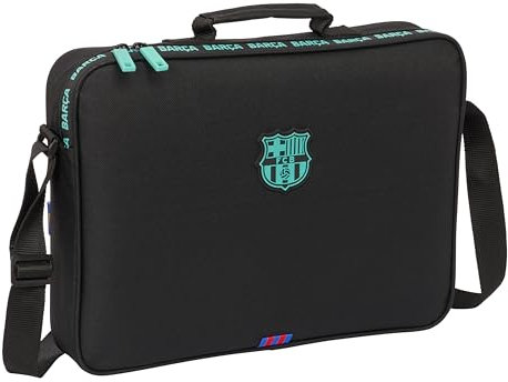 Safta Unisex Kinder M385 F.C. Barcelona 3. Team-Extra-Schulransporttasche, Aktentasche, Umhängetasche, bequem und vielseitig, Qualität und Widerstandsfähigkeit, 38 x 6 x 28 cm, Schwarz
