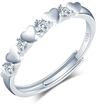 CPSLOVE Elegante Damen Silber Verstellbare Ringe 925 Sterling Silber Mädchen Elegante Herz mit Zirkonia Offener Ring