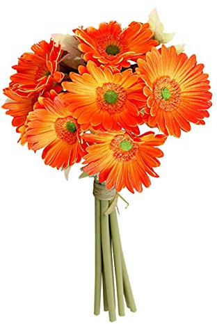 TITA-DONG Künstliche Gerbera-Gänseblümchen aus Latex, 7er-Set, Mehrfarbige Kunstblumen, Simulationsblumenstrauß für Heim- und Küchendekoration, 31,8 cm Große(Orange)