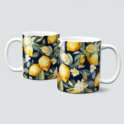 online-hut - Tasse - Kaffeebecher - Lieblingstasse - Zitronen/Lemon und Blüten - dunkel - LT-229