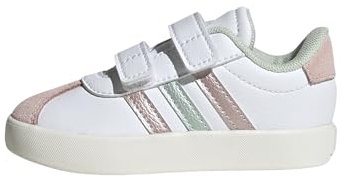adidas VL Court 3.0 Shoes Infants, Scarpe Unisex-Bimbi 0-24, Ftwr White/Linen Green Met./Sandy Pink Met, 23 EU