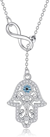 ONEFINITY Hamsa Hand Kette 925 Sterling Silber Hand von Fatima Anhänger Halskette Schmuck Geschenk für Damen