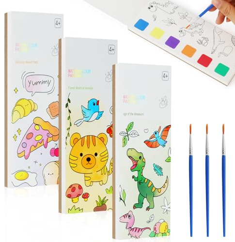 OSDUE 3 PACK Aquarell Malbuch, Malbuch mit Wasserfarben für Kleinkinder, Aquarell-Malpapier für Kinder im Alter von 1-4, magisches Buch, Kunsthandwerksgeschenk zum Zeichnen (20 Seiten)
