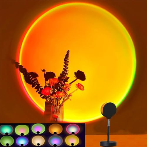 Sunset Lamp 10 Farben Sonnenuntergang Lampe USB Sonnenlampe 180° Drehbares Sunset Light mit Fernbedienun LED Projektor Sonnenlicht Lampe Sonnenaufgang Lampe für Selfie-Beleuchtung, Party, Dekoration