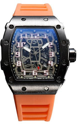 rorios Herren Quarz Uhr Mode Tonneau Armbanduhren Leuchtend Analog Uhr Freizeit Sport Herrenuhren für Männer mit Datum Kalender Schwarz Orange