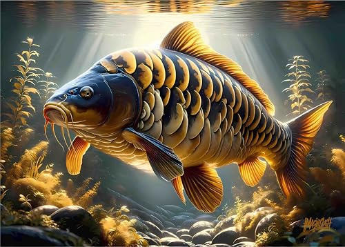 Angeln Poster Imagine Slash Carp Art 'Golden Mirror' 70x50cm Karpfen Poster Karpfen Poster Fisch Poster Poster