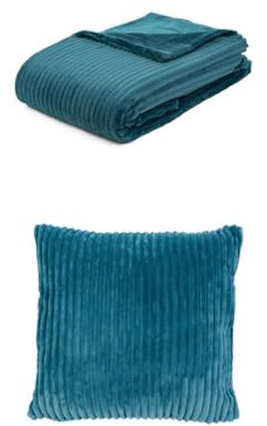 Gözze Cord Optik Wohndecke und 2er Set Cord-Kissen, 150x200 cm + 50x50 cm, Farbe: Petrol