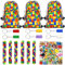 68 PCS Blöcken Themen Party-Mitgebsel, Bauklötze Kindergeburtstag Gastgeschenke Set, 6 Kinderpartys Kordelzugtaschen 6 Bauklötze Schlüsselanhänger 6 Schnapparmbänder 50 Aufkleber, Geburtstag Giveaway