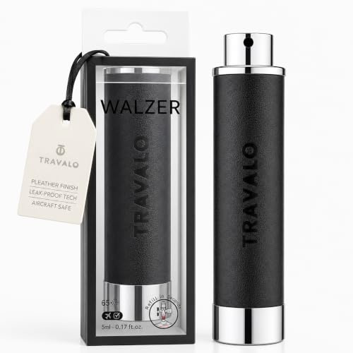 Travalo Walzer Refillable Perfume Atomizer - Pocket-Size, Leak-Proof, Glass-Free Spray Bottle Safe for Air Travel - Mini Perfume Bottle with Leather Cover, Black, WALZER leather