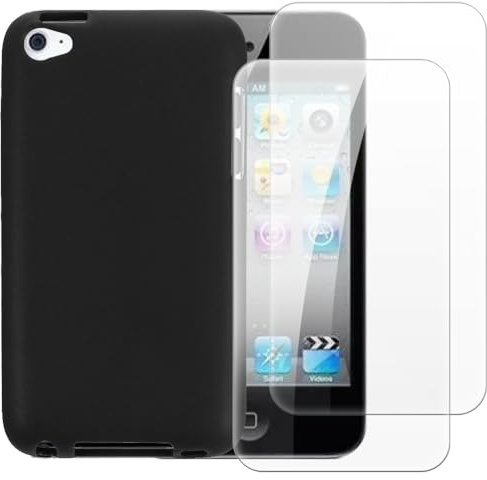 Coque et Protection d'écran pour iPod Touch 4 - Noir | 3.5 Coque antichoc avec lot combo de 2 verres trempés pour une sécurité complète du corps