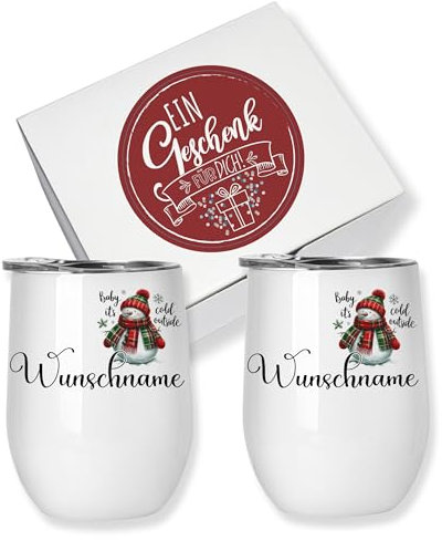 GRAZDesign Thermobecher Glühwein mit Namen personalisiert Geschenkset Weihnachten mit zwei Namen, für Glühwein oder Punsch