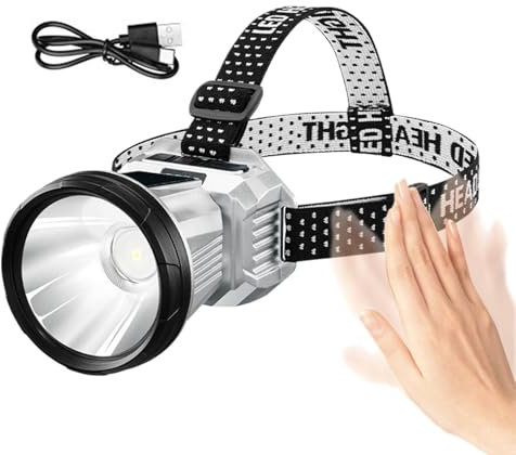 Genérico Linterna frontal, Linterna frontal recargable, Linterna solar para faros, Faro resistente del sensor de movimiento del agua recargable IPX5 de 6 modos ligeros para correr
