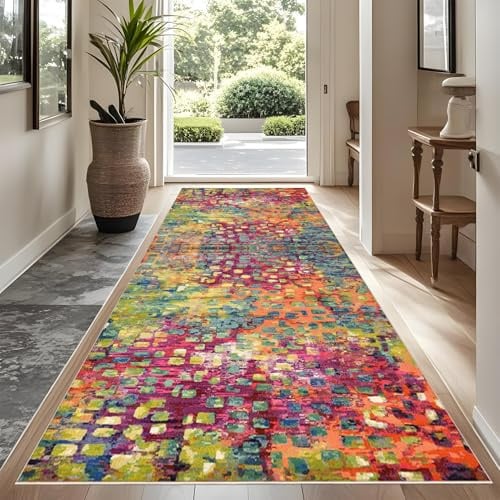 Rutschfeste Maschinenwaschbare Fußmatte 100 x 400 cm flurteppich läufer lang Flurteppich Wohnzimmer Teppich Küchenteppich Läufer für Eingang Küche Schlafzimmer Wohnzimmer, Schmutzfangmatte Innen