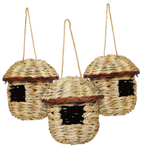 PHENOFICE 3pcs Bird Nest Box Straw Hanging Bird House Hummingbird Nest Finch Nesting Box