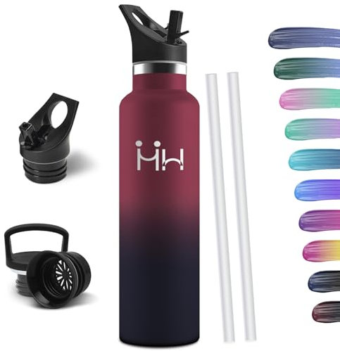 HoneyHolly Drinking Bottle 1 Litre, BPA-Free, Stainless Steel, Thermos Flask, Leak-Proof Insulated Flask, Double-Walled, Water Bottle, Thermos Flask, with Straw, Suitable for Carbonated Drinking