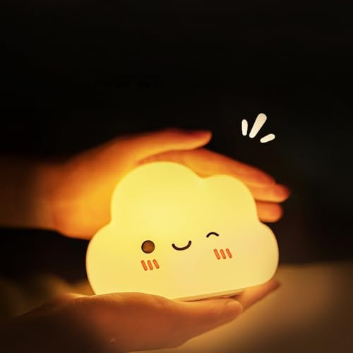 Yootiko Wolke Silikon Nachtlampe, Nachtlicht Kinder Wolken Nachtlampe 7 Farben 5 Helligkeit Baby Stilllicht Steuerung Nachtlampe Baby USB Aufladbar Niedliche Cloud Nachtlicht Taufe Kopfteil Geschenke