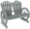 Outsunny 2 Seater Garden Bench, Comfortable Fir Wood Love Chair with Wagon Wheel-Shaped Armrests, Outdoor Adirondack Wooden Loveseats, Grey