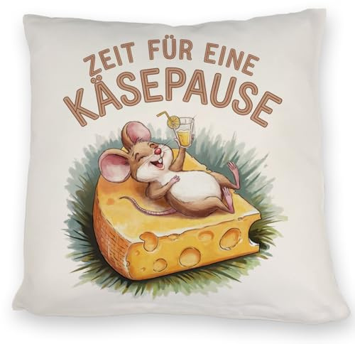 speecheese Fröhliche Maus auf Käse Kissen Käsepause lustiges DekoKissen mit Spruch für Mäuse- und Käsefans