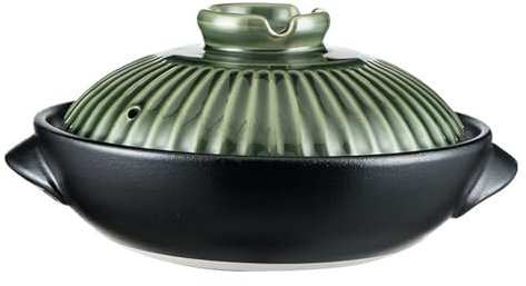 XYUERU Japanischer Tontopf,Keramik-Hot Pot schmortopf langsamer Eintopf, Suppentopf Mit Deckel Doppelgriff Hitzebeständiges Rundes Kochtopf Für Eintopfsuppennudeln(2.8L)