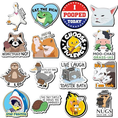 16PC Funny Fridge Magnets, Reusable Cute Magnets Animals and Words Fridge Magnets, Fun Anime Refrigerator Magnets, for Kitchen Home Decor Bumper School Locker